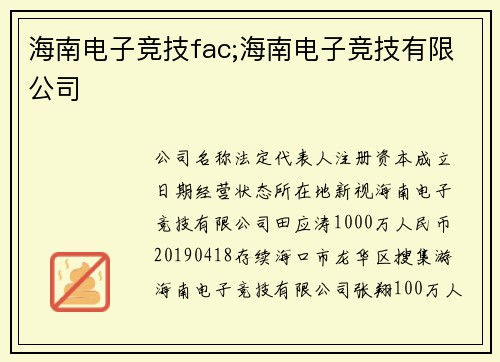海南电子竞技fac;海南电子竞技有限公司